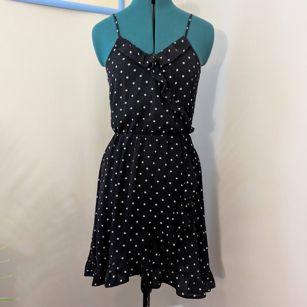 Polka dot spaghetti strap dress with wrap detailing